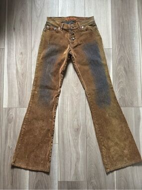 BONGO Brown button fly Boot Cut Jeans with Faded Panel Detail low rise